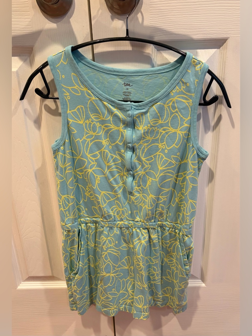 Tea Collection Girls' Aqua Floral Romper - Size 14